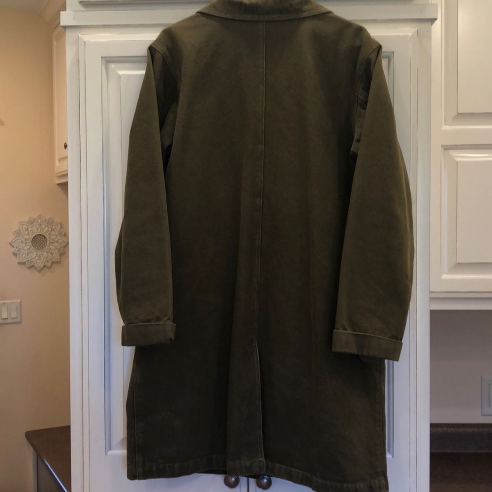 Denim & Co long heavyweight olive green denim jacket size Large - Picture 6 of 8